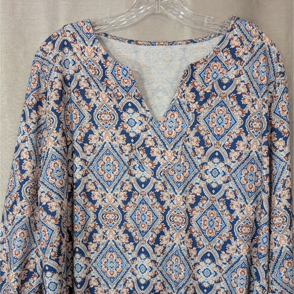 Romanstii Women's 2XL Tunic Bohemian Floral Geometric Print Long Sleeve V-Neck - Picture 9 of 12